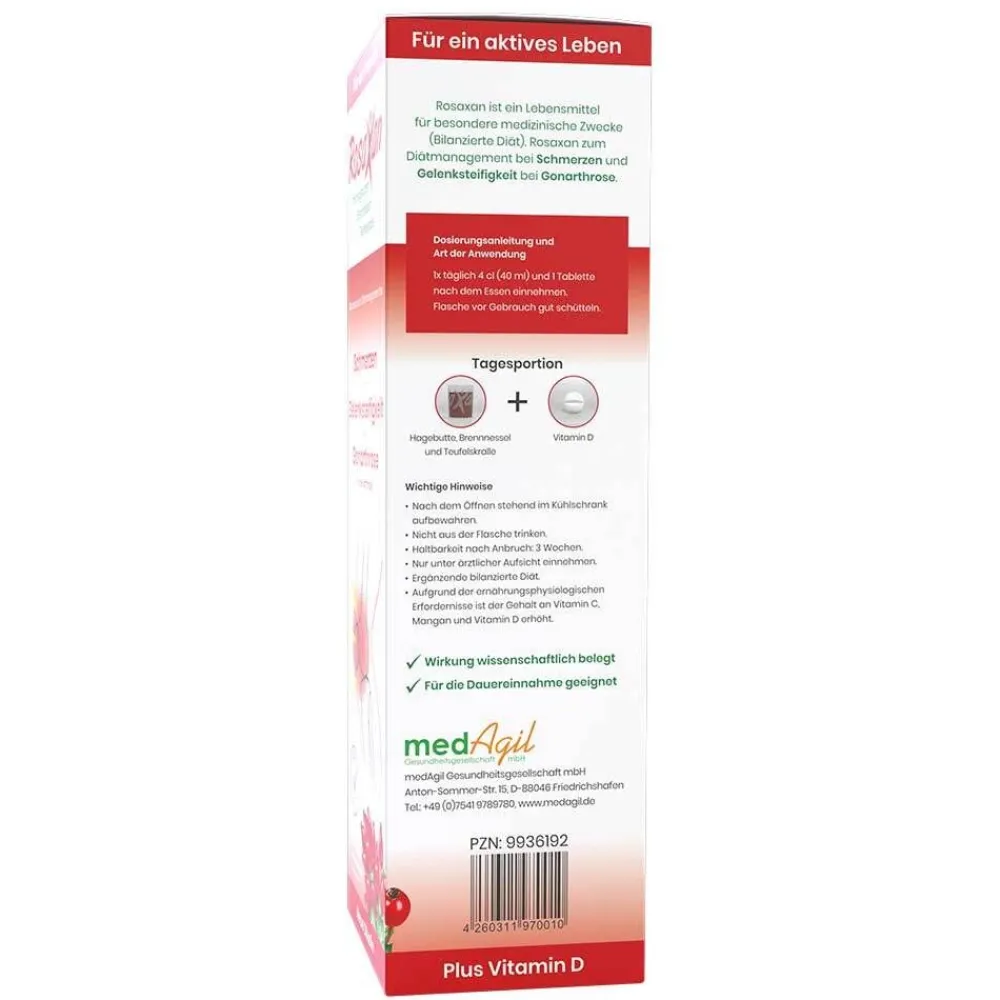 Saft / Tabletten – Nährstoffe für Knorpel, Knochen, Muskelfunktion und Bindegewebe – mit Hagebutte, Teufelskralle und Brennnessel>Rosaxan Best