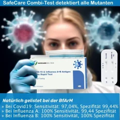 Safecare 3in1 Influenza A+B COVID-19 Antigen Combo Schnelltest + Gratis BLT Desinfektionsmittel| New