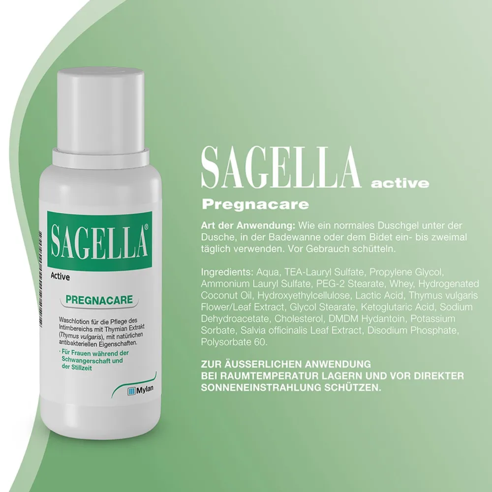 Active - PREGNACARE: Seifenfreie Intimwaschlotion für Frauen während und nach der Schwangerschaft - Jetzt 10% mit dem Code cooper10 sparen*>SAGELLA Best