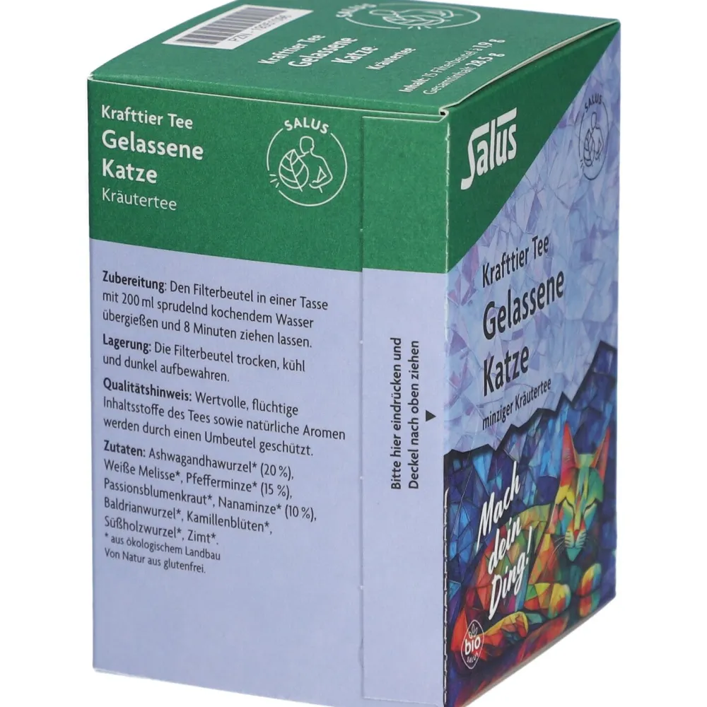 Krafttier Tee Gelassene Katze – Minziger Bio-Kräutertee mit Ashwagandha, 15 Filterbeutel>Salus Clearance