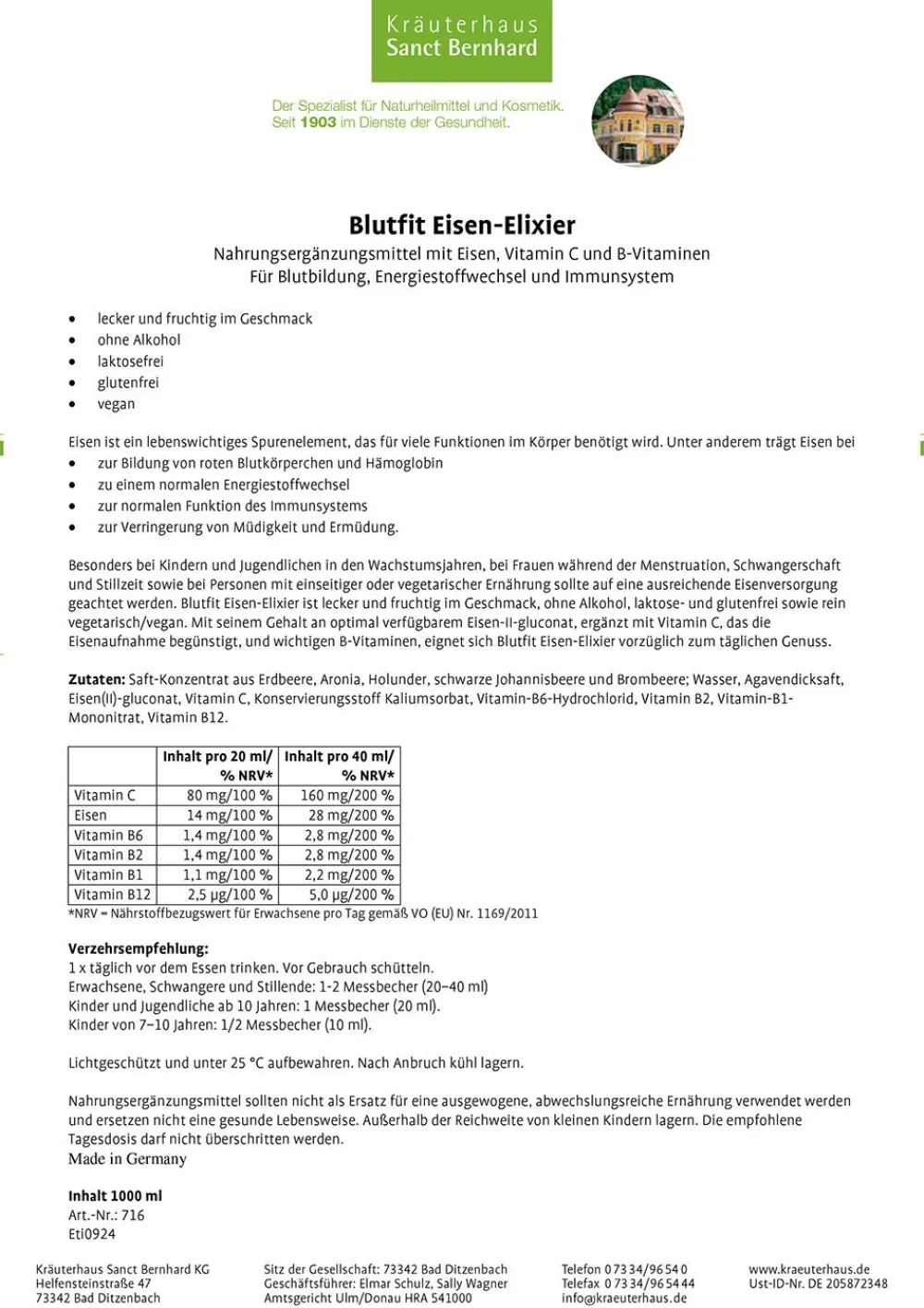 Blutfit Eisen-Elixier>Sanct Bernhard New