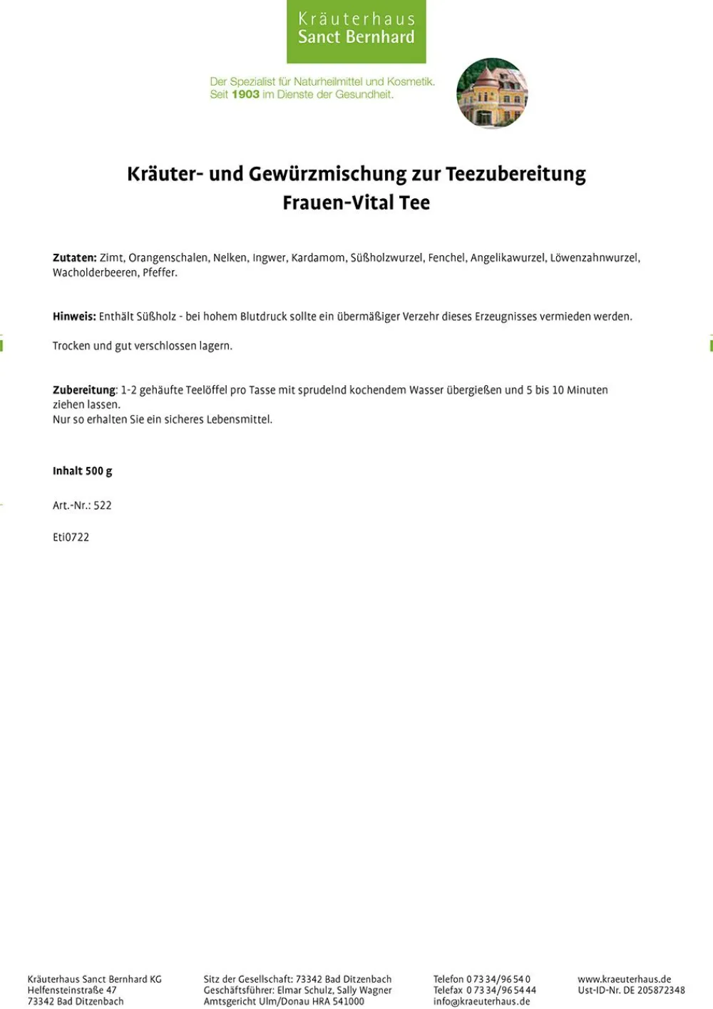 Frauen-Vital-Tee>Sanct Bernhard Hot