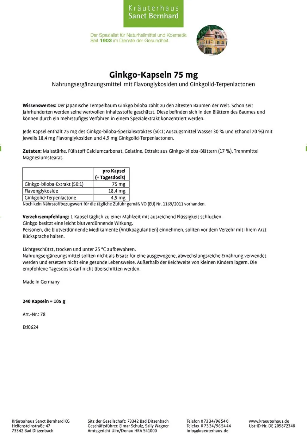 Ginkgo-Kapseln|Sanct Bernhard Best