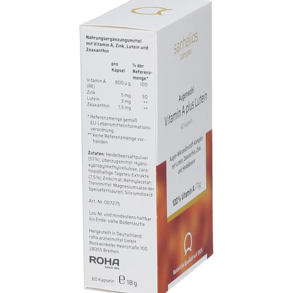 Augenwohl Vitamin A plus Lutein|Sanhelios Clearance