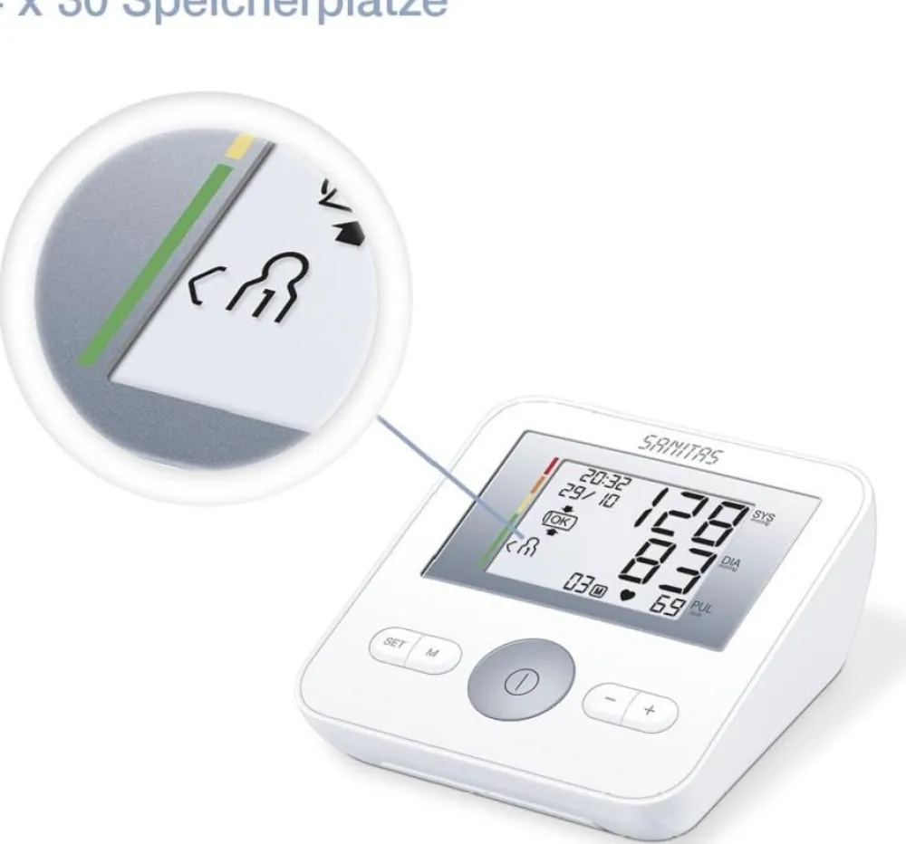 Sanitas Oberarm-Blutdruckmessgerät, Manschettensitzkontrolle> New