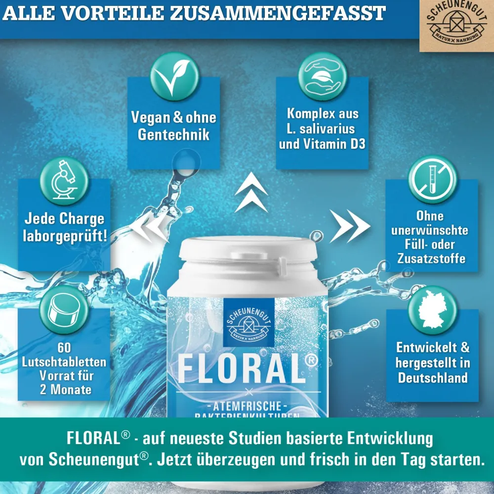 Scheunengut® Floral - Atemfrische mit L. salivarius und Vitamin D3 | Kirsch-Zitrone Geschmack|