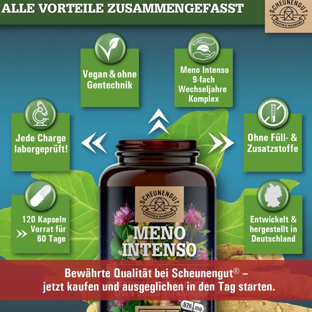 ® MENO INTENSO | Wechseljahre/Menopause Komplex mit Yamswurzel, Ashwagandha uvm.>SCHEUNENGUT Sale