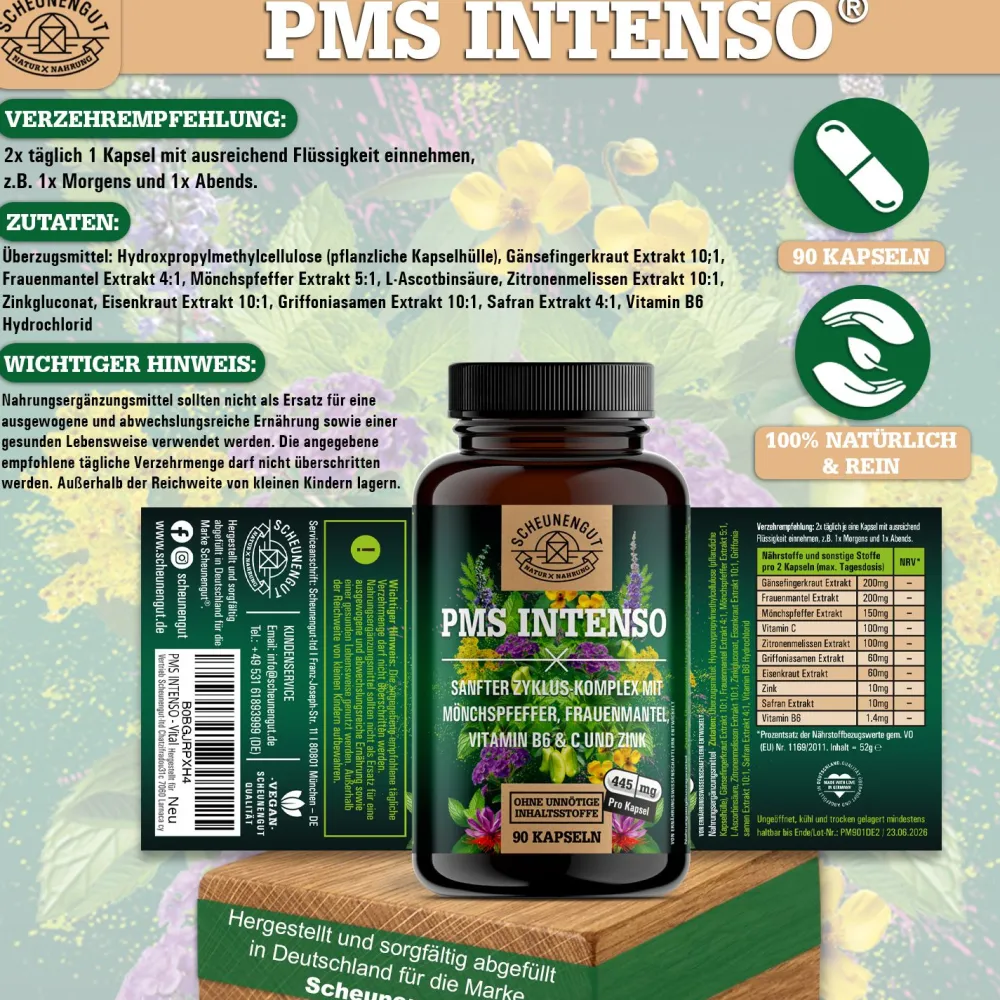 ® PMS INTENSO | Sanfter Zyklus-Komplex mit Gänsefingerkraut, Eisenkraut uvm.>SCHEUNENGUT