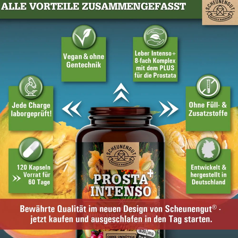 ® PROSTA INTENSO+ | Kürbiskern, Sägepalme, afrikanischer Pflaumenbaum | starker Komplex>SCHEUNENGUT Best
