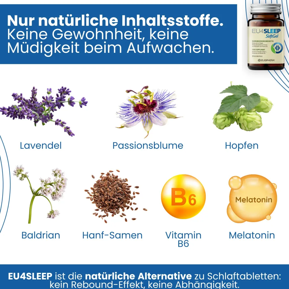 Schlafkapseln mit Melatonin und GABA für besseren Schlaf | EU4SLEEP - Eusphera| Hot