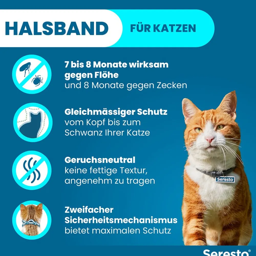 Halsband für Katzen gegen Zecken und Flöhe, wirkt abtötend und repellierend bis zu 7-8 Monate>Seresto Online