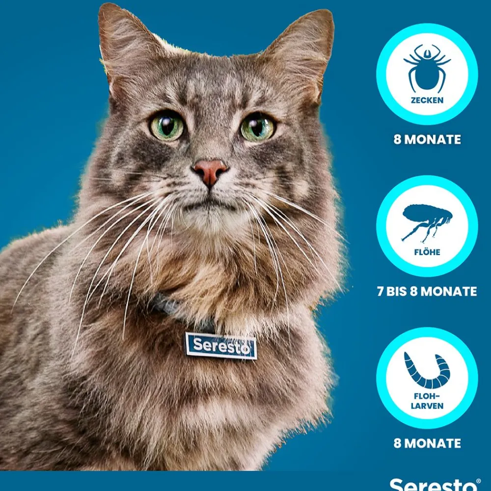 Halsband für Katzen gegen Zecken und Flöhe, wirkt abtötend und repellierend bis zu 7-8 Monate>Seresto Online
