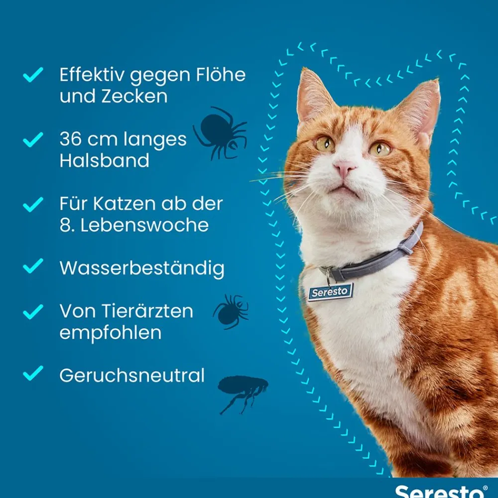 Halsband für Katzen gegen Zecken und Flöhe, wirkt abtötend und repellierend bis zu 7-8 Monate>Seresto Online