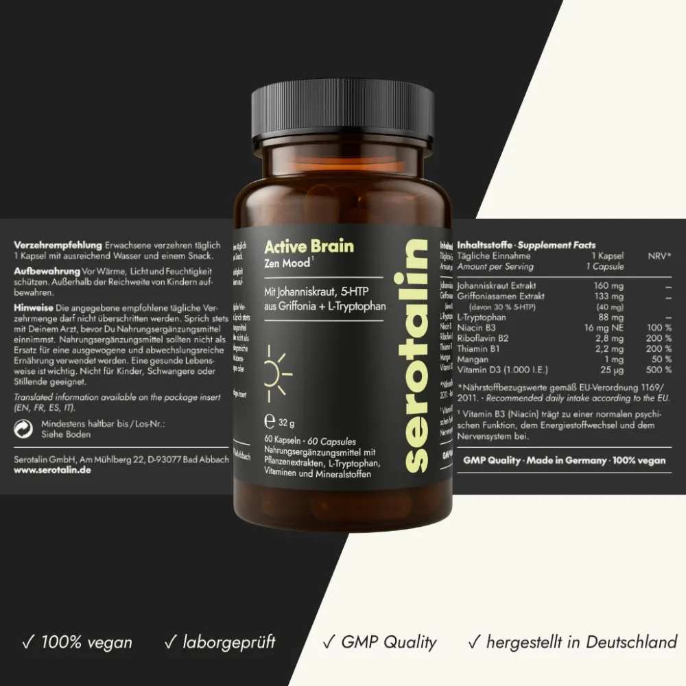 Active Brain Zen Mood - Nervenfunktion¹²³ & psychische Funktion¹³ - Mit Johanniskraut>serotalin New
