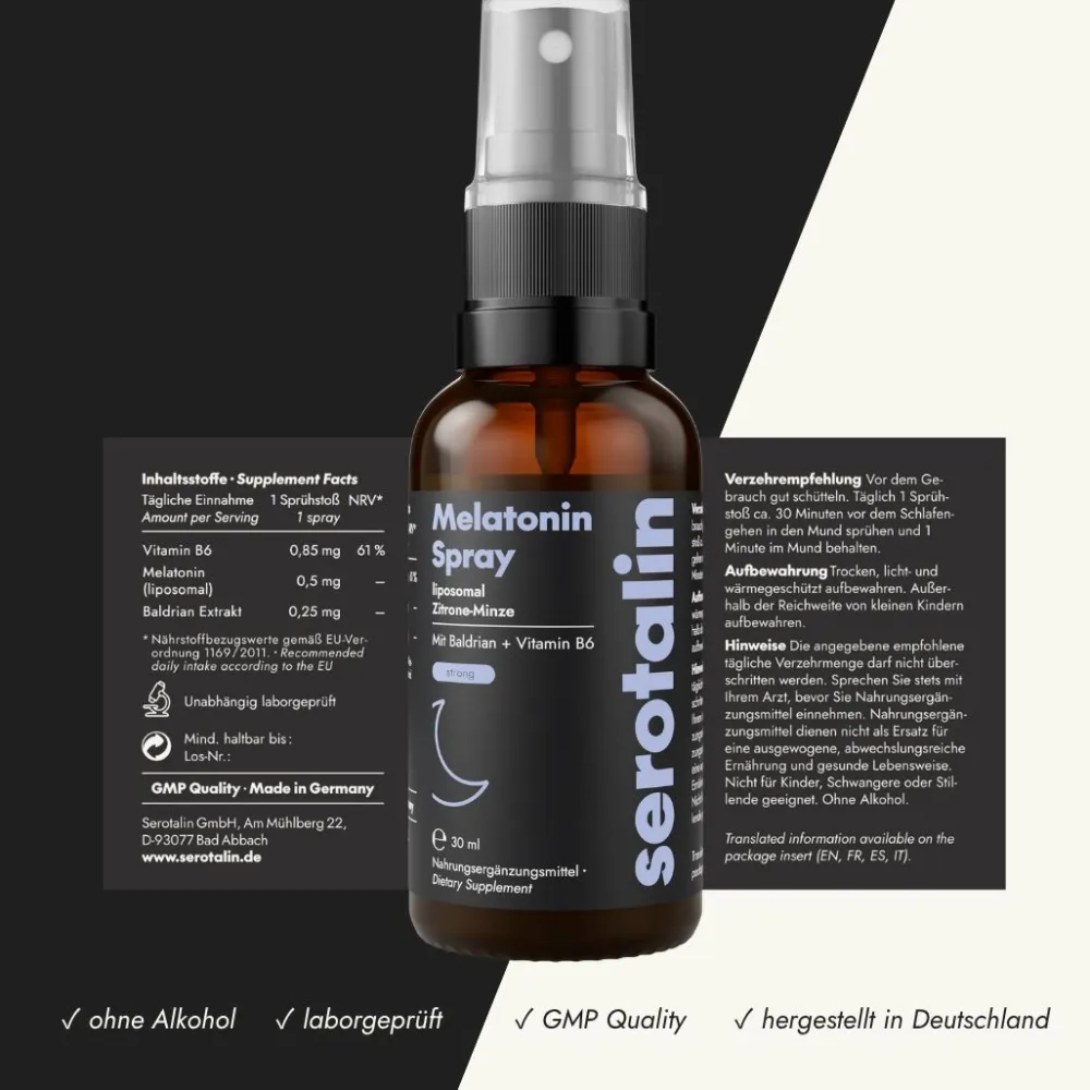 Melatonin Spray liposomal | Melatonin¹ & Baldrian | Zitrone-Minze|serotalin Best