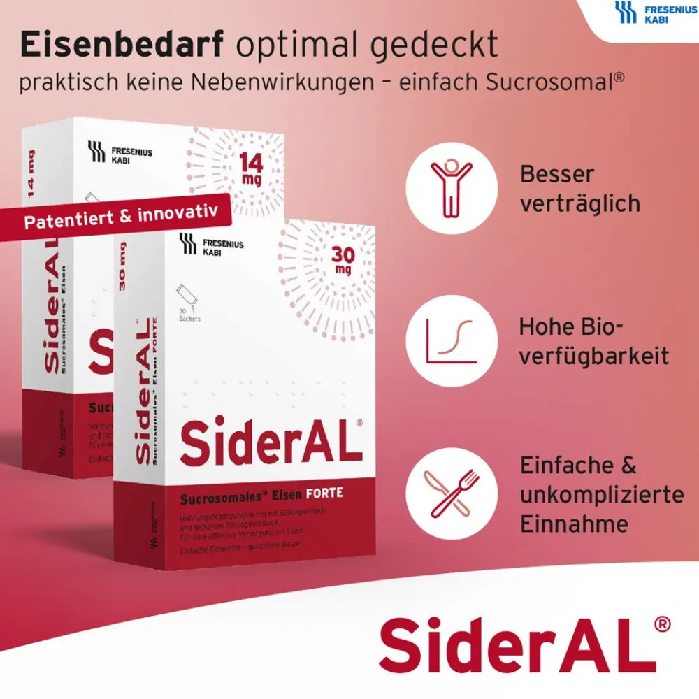 SiderAL® Eisen Forte 30mg Zitrus mit Vitamin C | Nahrungsergänzungsmittel bei erhöhtem Eisenbedarf in der Schwangerschaft| Sale
