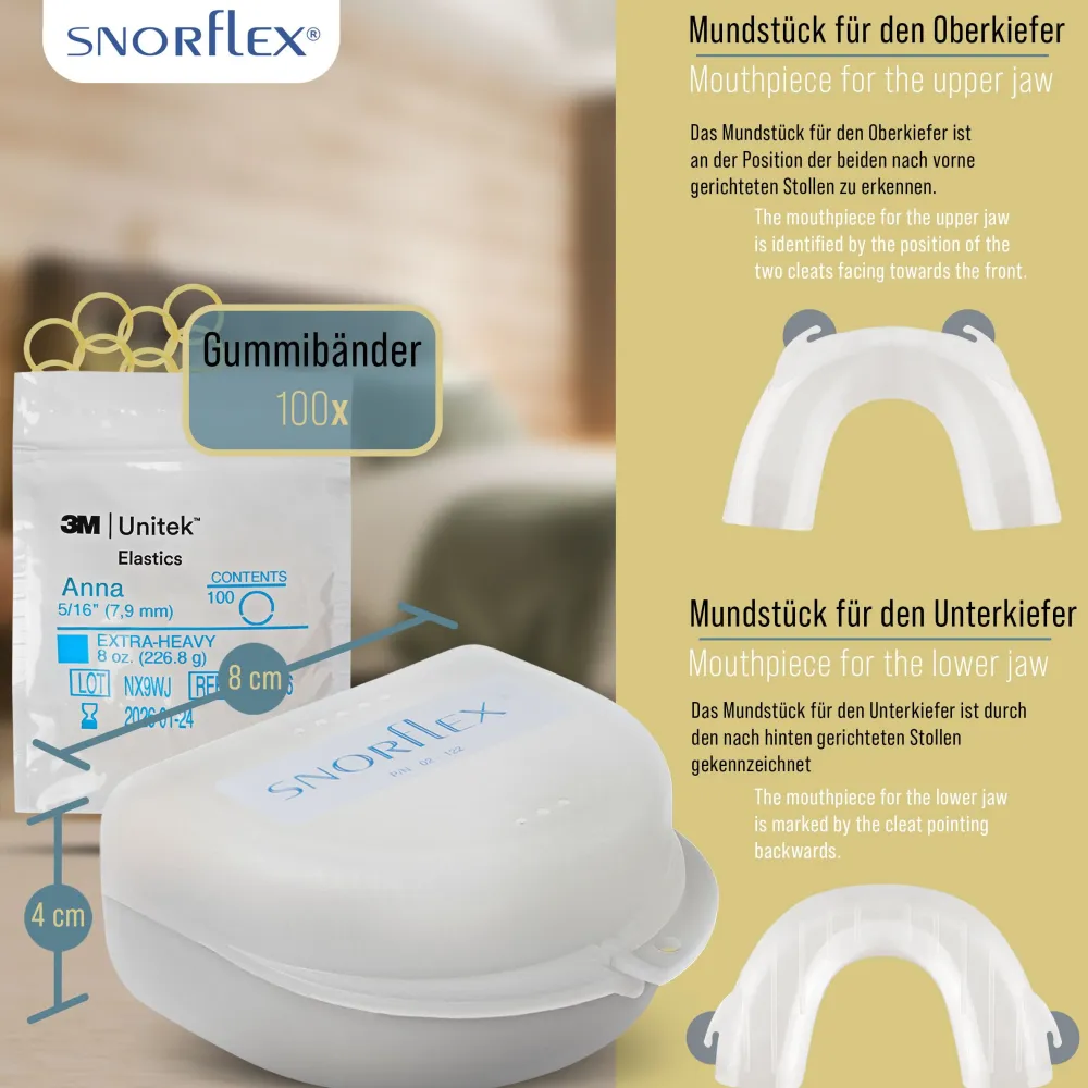 Snorflex - Anti-Schnarchschiene - inkl. Aufbewahrungsbox & 100 x Gummibänder - Transparent> New
