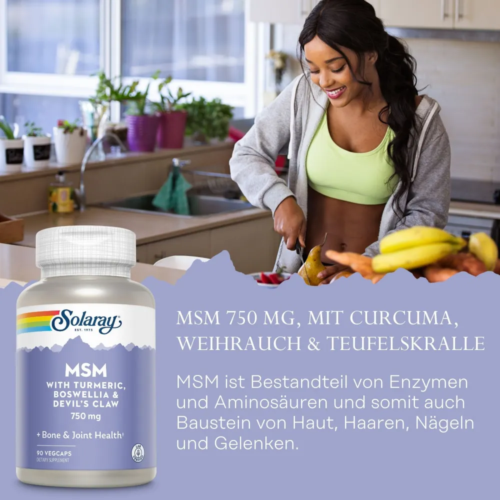 Solaray MSM 750 mg mit Curcuma+Weihrauch+Teufelskralle| Hot