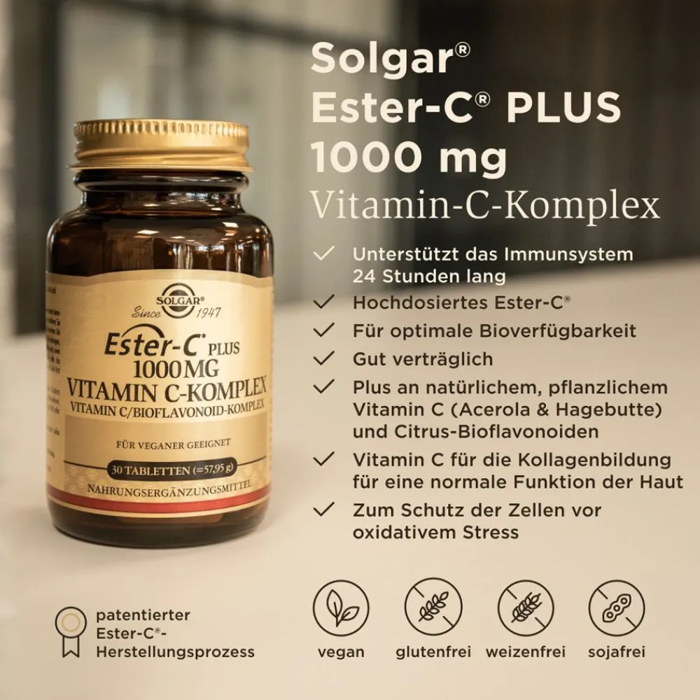 Solgar Ester-C Plus 1000 mg – Hochdosiertes Vitamin C für 24h| Hot