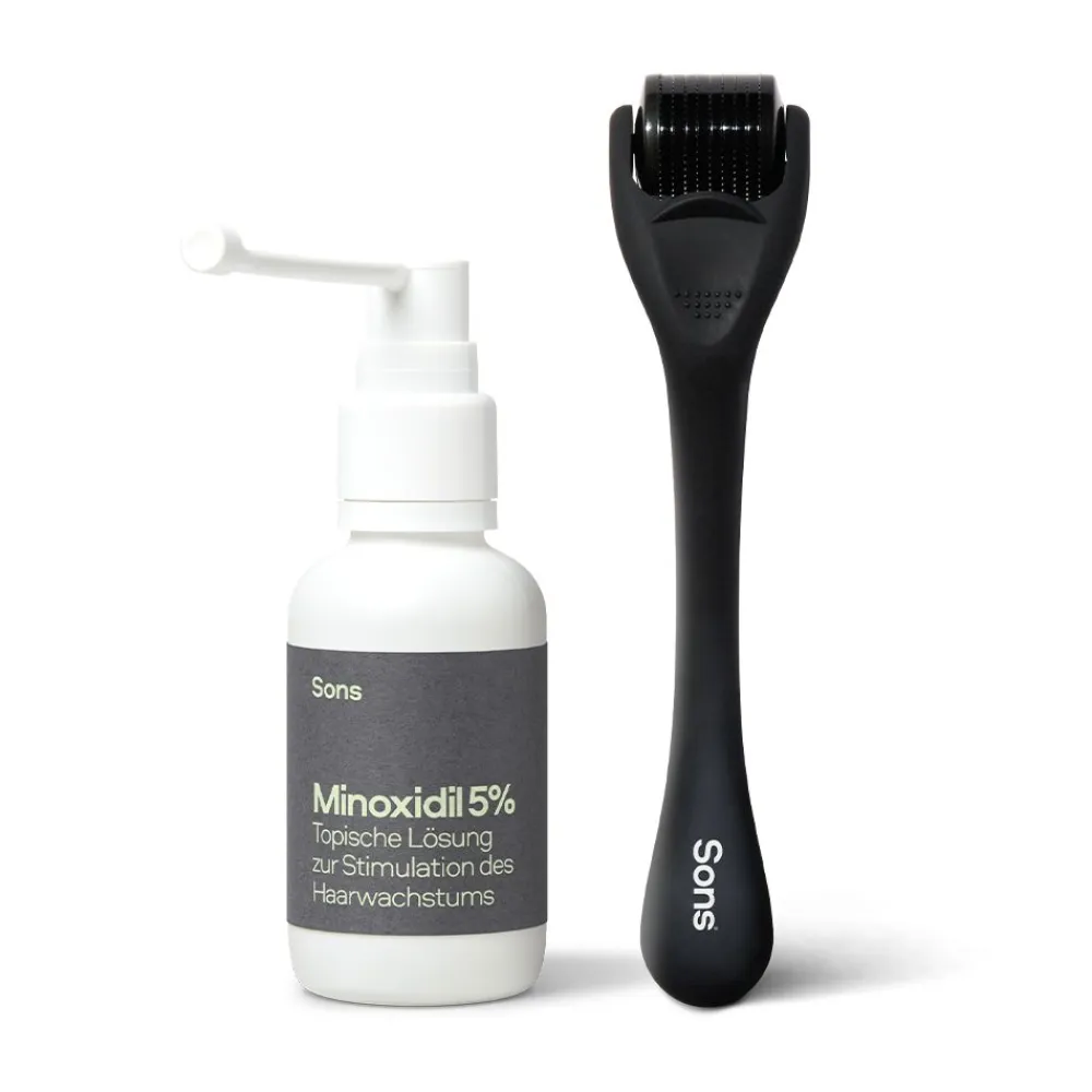 SONS Minoxidil 50mg/ml Lösung & Derma Roller für Männer bei erblich bedingtem Haarausfall> Online
