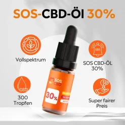 ®- CBD Öl 30% - 300 Vollspektrum Tropfen - Hanföl-Aroma Premium|SOS CBD Hot