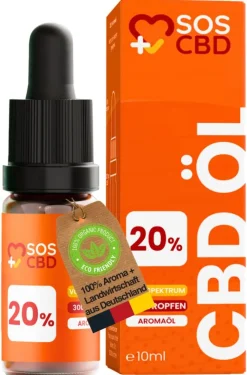 ®- CBD Öl 20% - 300 Vollspektrum Tropfen - Hanföl-Aroma Premium>SOS CBD