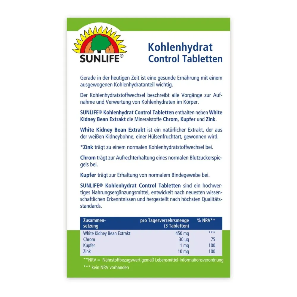 Sunlife Kohlenhydrat Control Tabletten| Hot