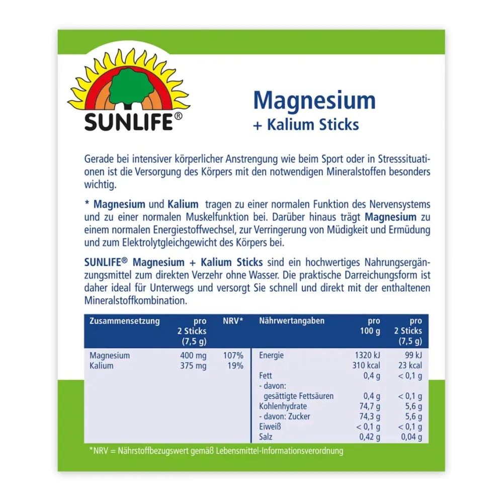 Sunlife Magnesium 400 mg + Kalium Sticks| New