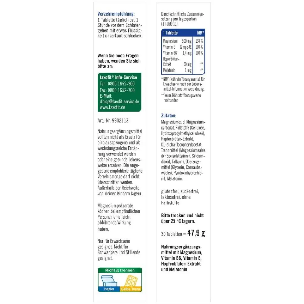 ® Magnesium 500 Nacht + Melatonin|taxofit Clearance