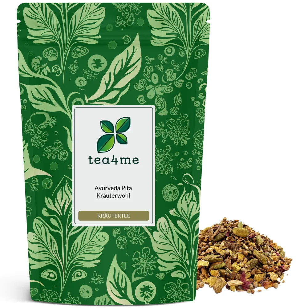 tea4me Ayurvedamischung Pitta Kräuterwohl Ayurvedatee mit Ingwer-Zimt-Geschmack| Hot