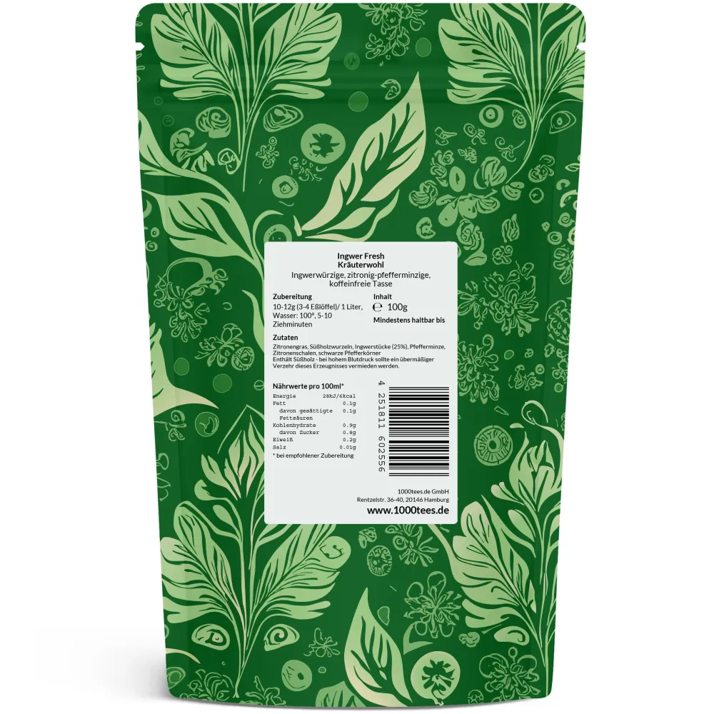 tea4me Ingwer Fresh Kräuterwohl Kräutertee mit Ingwer-Minze-Zitrone-Geschmack> Hot