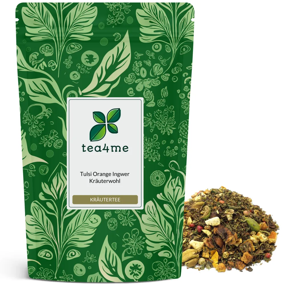 tea4me Tulsi Orange Ingwer Kräuterwohl Kräutertee mit Ingwer-Orange-Geschmack| Outlet