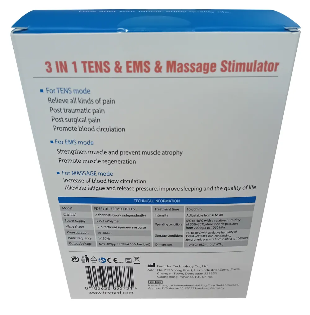 TESMED Trio 6.5: Wiederaufladbarer Muskel-Elektrostimulator-36 Programme, tens, Schmerztherapie| Discount