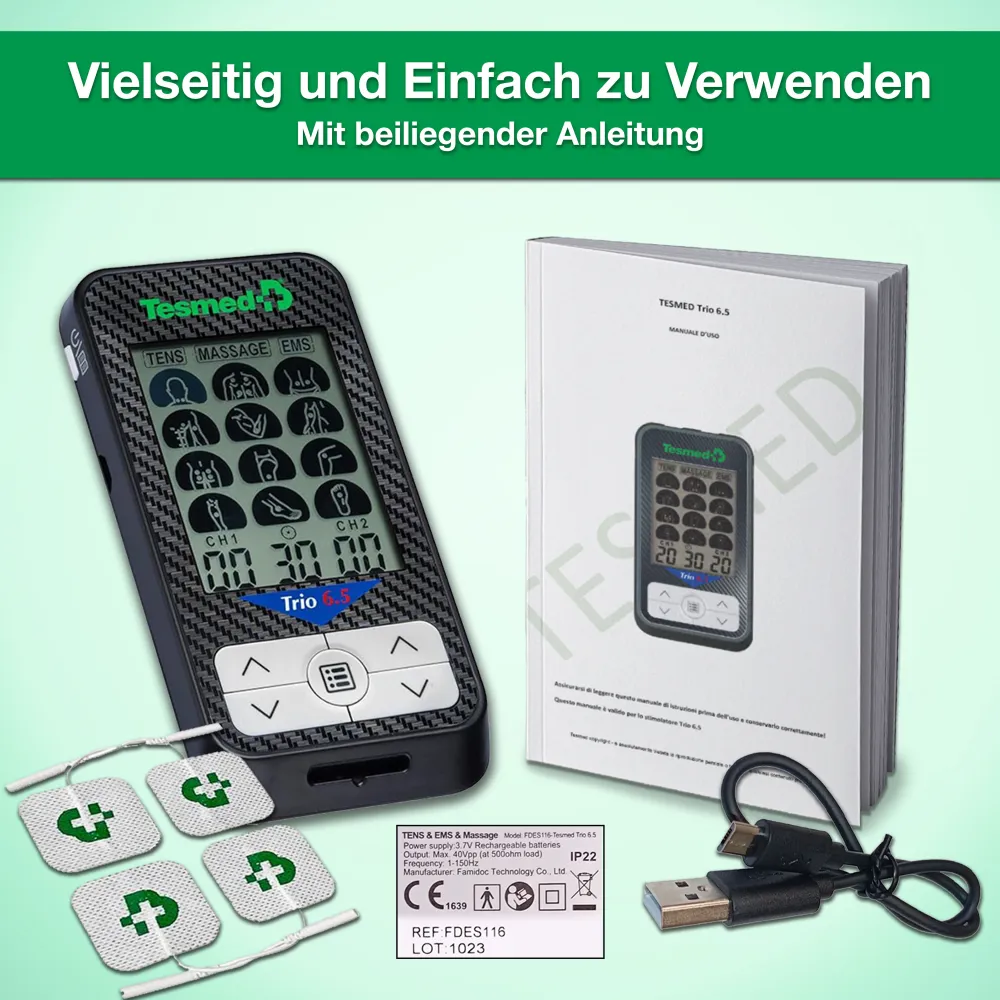 TESMED Trio 6.5: Wiederaufladbarer Muskel-Elektrostimulator-36 Programme, tens, Schmerztherapie| Discount