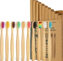 tonyg-p Bambus Zahnbürsten 10 Stück Natrliches Holzzahnbrste für Kinder Weichen Borsten> New