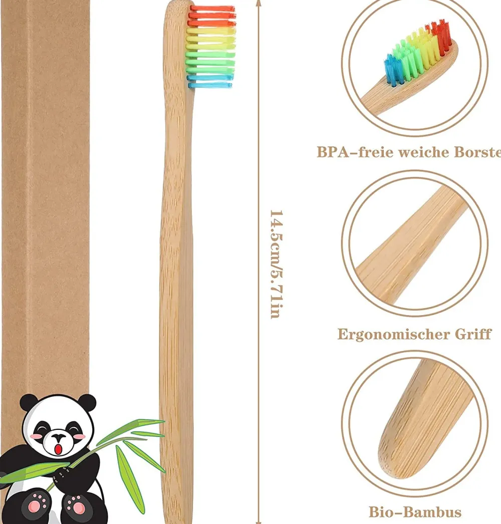 tonyg-p Bambus Zahnbürsten 10 Stück Natrliches Holzzahnbrste für Kinder Weichen Borsten> New
