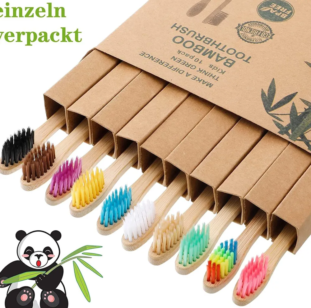 tonyg-p Bambus Zahnbürsten 10 Stück Natrliches Holzzahnbrste für Kinder Weichen Borsten> New