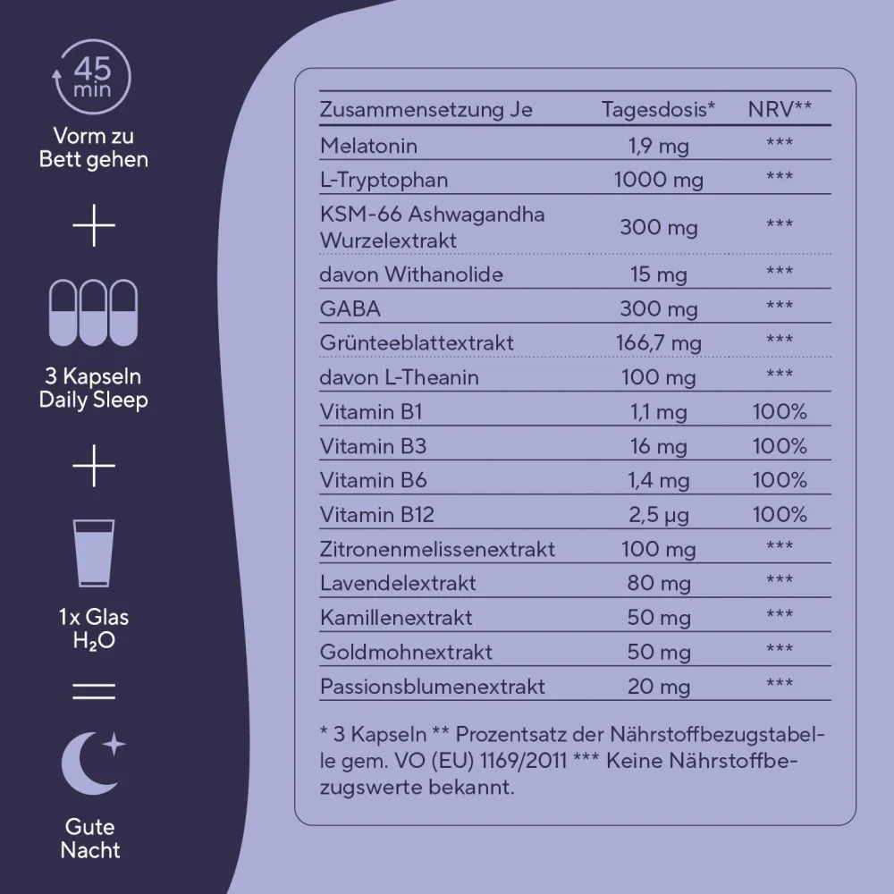 ® Daily Sleep Schlafkapseln Testsieger - Premium Schlaf-Komplex mit Melatonin|TRUE NATURE Online