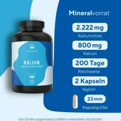 ® Kalium Kapseln aus Kaliumcitrat - Elektrolyte Kapseln|TRUE NATURE Clearance