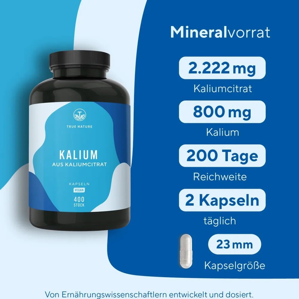 ® Kalium Kapseln aus Kaliumcitrat - Elektrolyte Kapseln|TRUE NATURE Clearance
