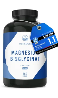 ® Magnesium Bisglycinat (Magnesium Glycinat) - 360 Kapseln = 4 Monate - Testsieger|TRUE NATURE