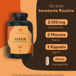 ® Papaya Enzym Kapseln (Papain Kapseln) - 2100mg Papain Extrakt - Vegan & Made in Germany>TRUE NATURE New