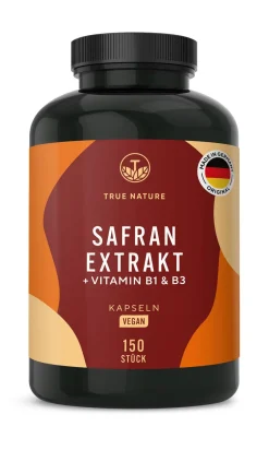 ® Safran Extrakt Kapseln - Markenrohstoff Affron® mit Vitamin B1 & B3|TRUE NATURE Discount