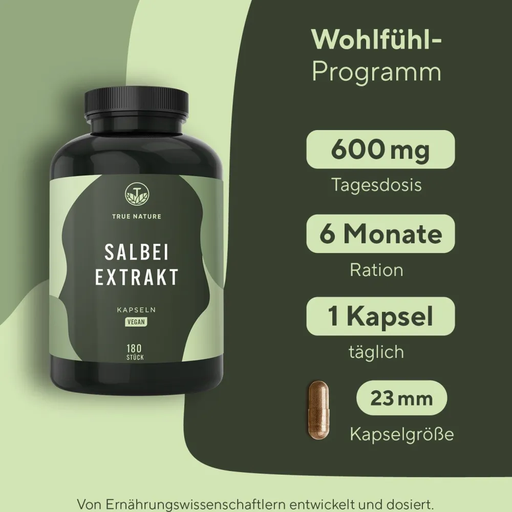 ® Salbei Extrakt Kapseln - 10:1-Extrakt mit ätherischen Ölen|TRUE NATURE Hot