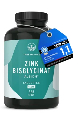 ® Zink Bisglycinat Tabletten Testsieger (Premium Markenrohstoff Albion®), 1 Jahr Vorrat>TRUE NATURE Best