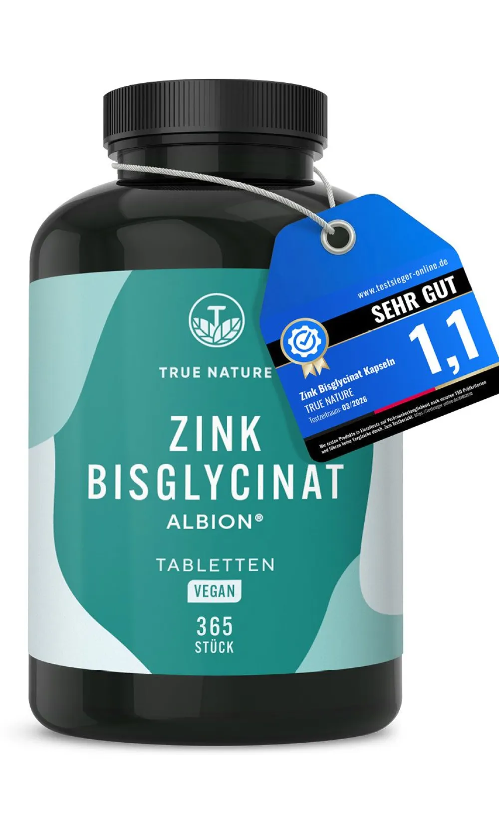 ® Zink Bisglycinat Tabletten Testsieger (Premium Markenrohstoff Albion®), 1 Jahr Vorrat>TRUE NATURE Best