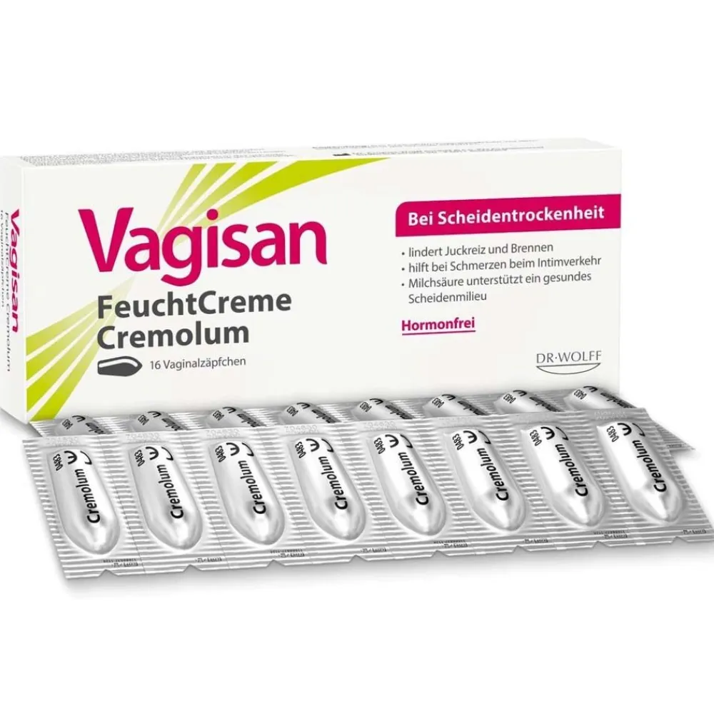 FeuchtCreme Cremolum: Hormonfreies Vaginalzäpfchen bei trockener Scheide – schnelle Linderung & einfache Anwendung>Vagisan New