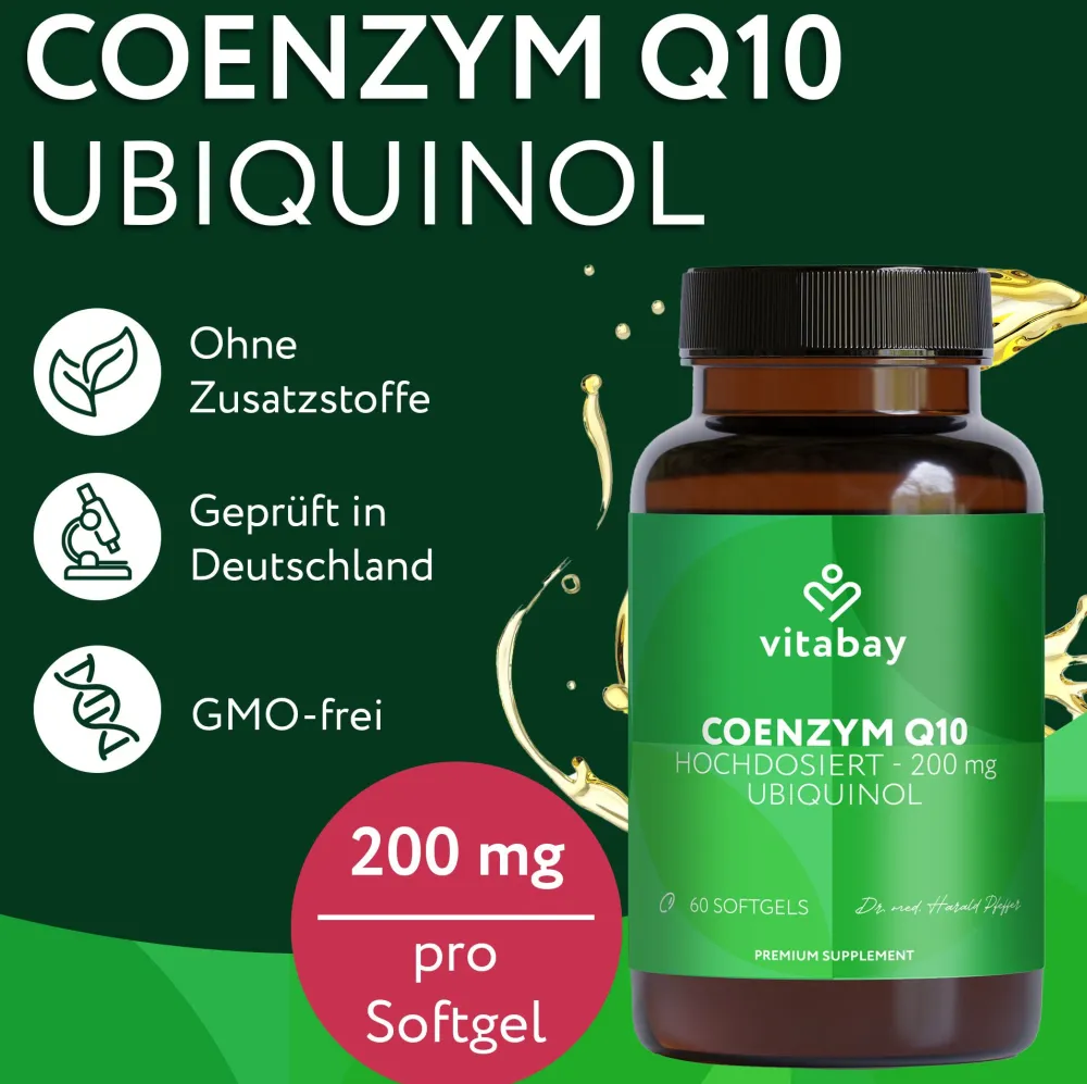 Coenzym Q10 Ubiquinol 200 mg Bioaktiv - Hochdosiert>vitabay Online