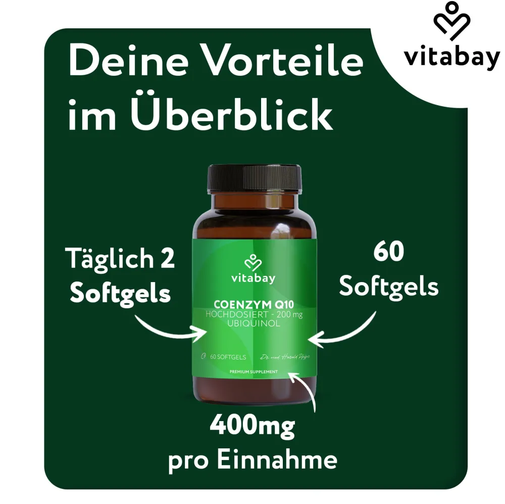 Coenzym Q10 Ubiquinol 200 mg Bioaktiv - Hochdosiert>vitabay Online