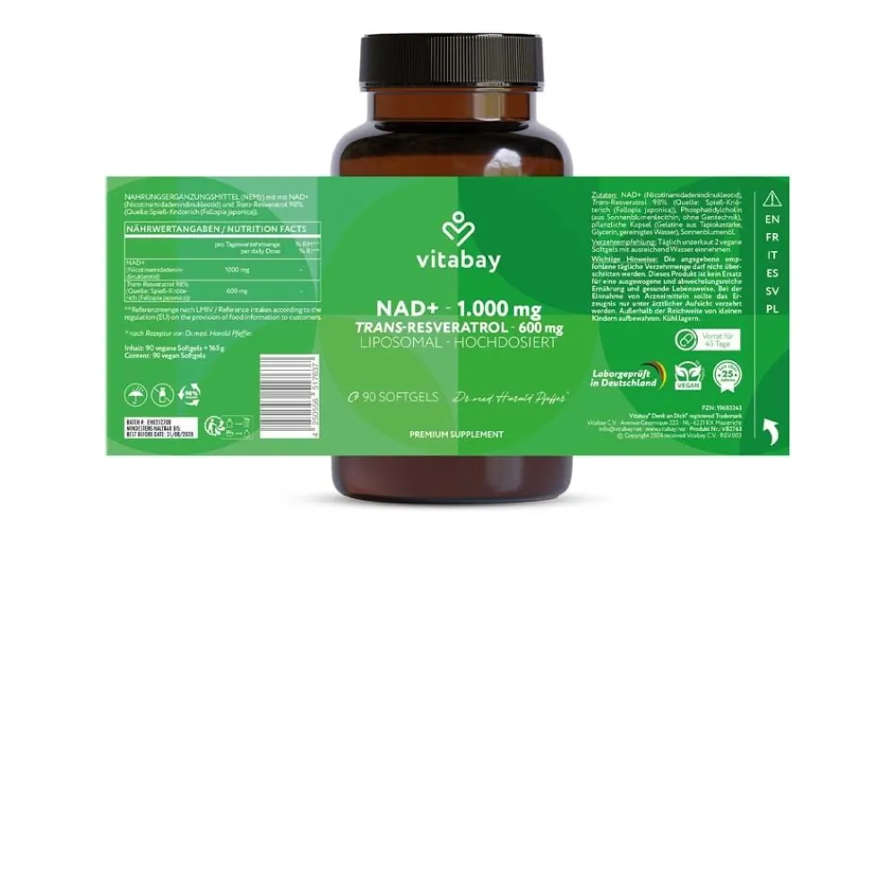NAD+ 1000 mg Trans-Resveratrol 600 mg liposomal - hochdosiert|vitabay Online
